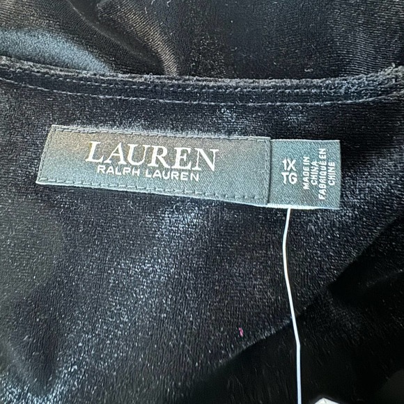 Lauren Ralph Lauren Black Velvet Puff-Sleeve Dress NWT Size 1X - Picture 6 of 7